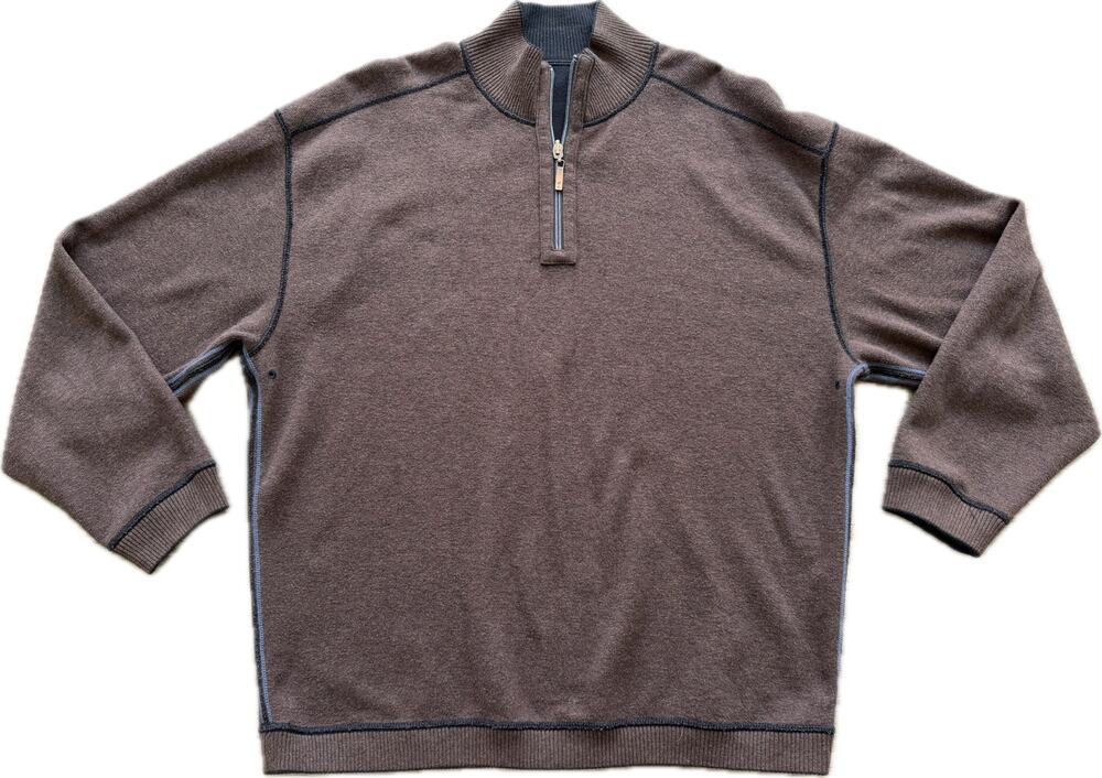 Tommy Bahama Quarter-Zip Flipside Reversible Sweater Pullover XXL Brown Black